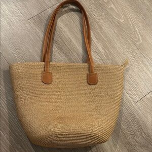 Woven Straw Tote Bag with Faux Leather Handles – Beach Bag / Summer Market Bag